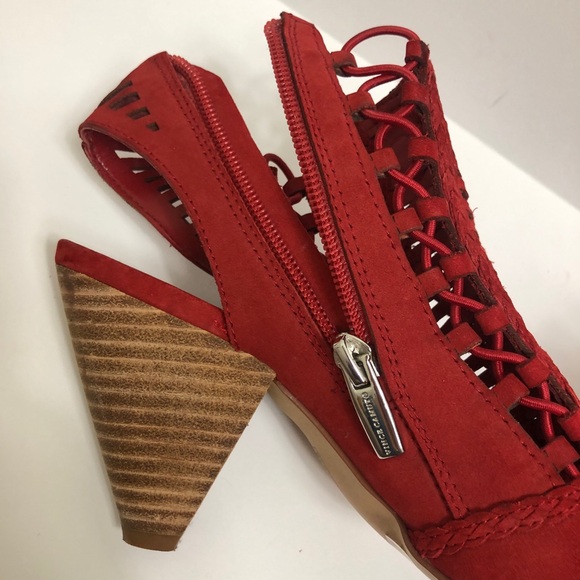 Vince Camuto Red Leather Peep Toe Sling Back Cone Heel Size 5 - Picture 8 of 9